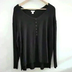 AMBRIELLE | Women's Black Henley Super Soft Oversized  Pajama Top